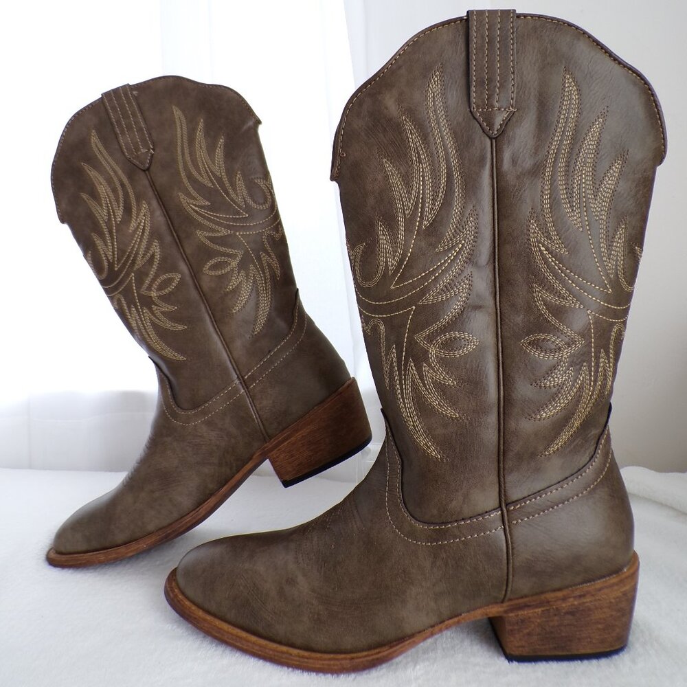 Silver Canyon Waxed Stitched Western Cowgirl Boots, Country Comfort Lined Wide